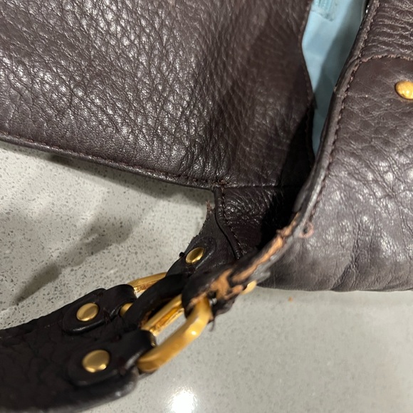 Cole Haan Dark Brown Leather Shoulder Bag With Gold Hardware. - Picture 12 of 13